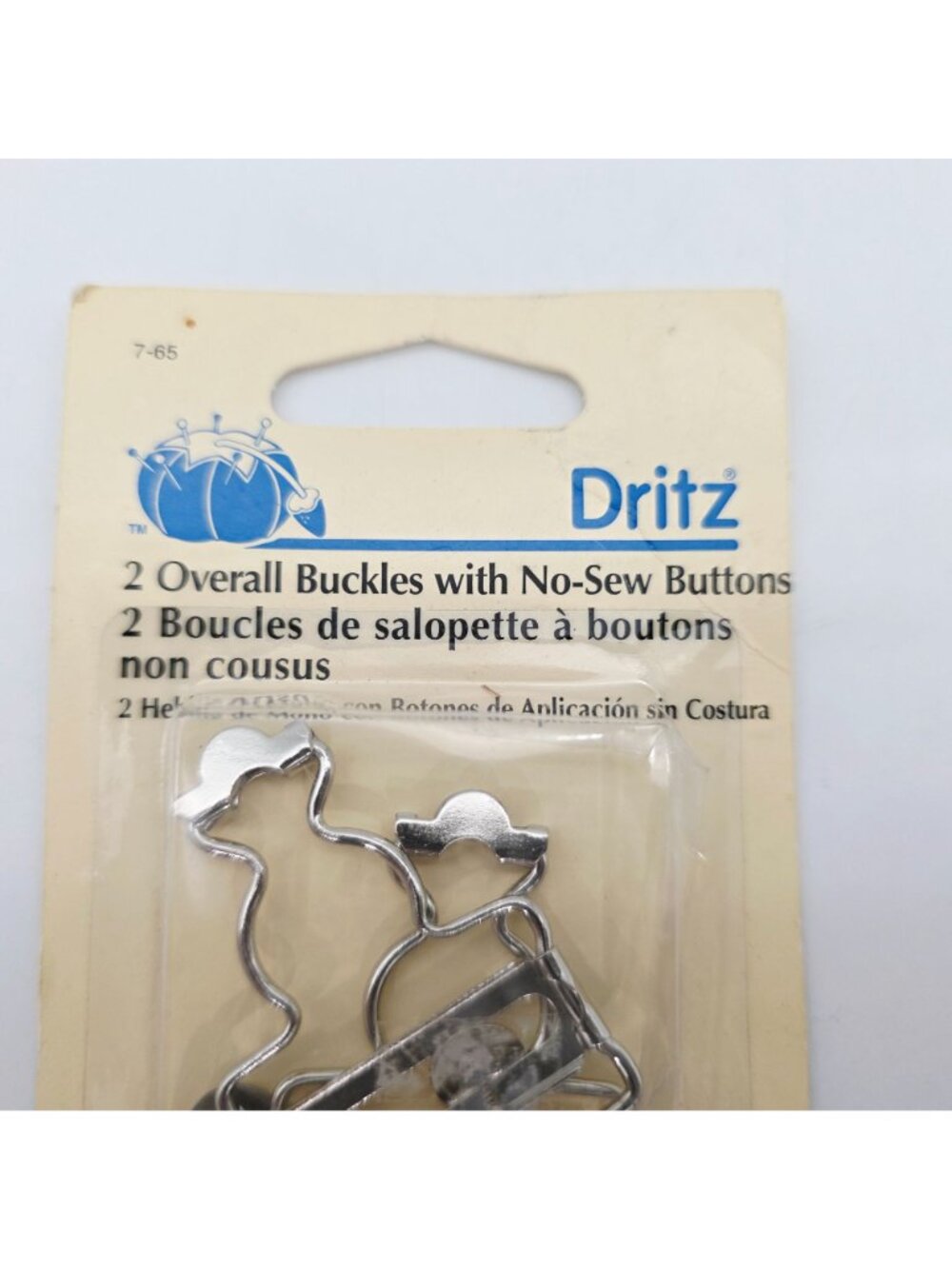 Dritz 2 Overall Buckles With No-Sew Buttons For 1" Straps Silver Tone Vintage - Picture 2 of 4